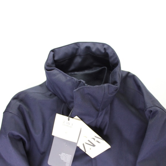 Hardly worn Zara Men’s Wool Blend 2 in One Parka Jacket Navy Blue M - Picture 5 of 14